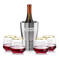 Genoa Wine Cooler & Tucson Gold Rim Stemless Wine - Etched Barware