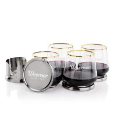 Baldoni Coasters & Tucson Gold Rim Stemless Wine Set - Corporate Recognition Gifts