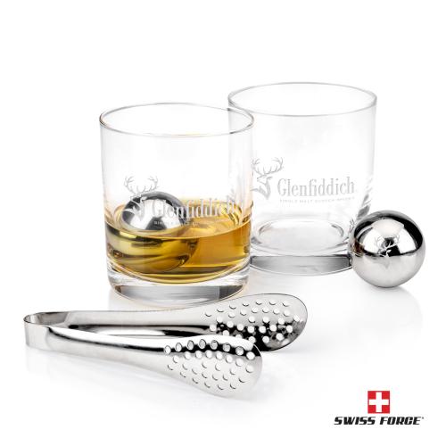 Corporate Recognition Gifts - Etched Barware - Swiss Force&reg; S/S Balls & 2 Waldorf OTR
