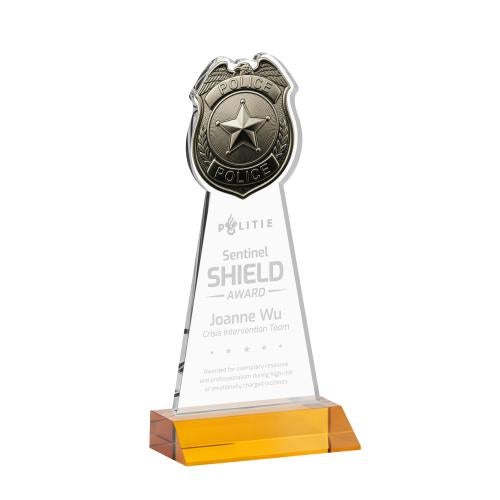 Corporate Awards - Crystal Awards - Police Badge Amber Abstract / Misc Crystal Award