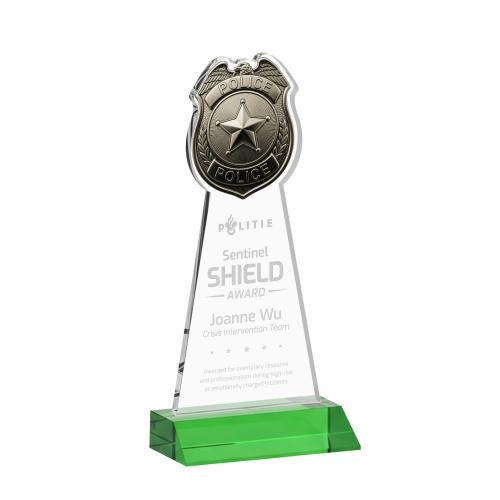 Corporate Awards - Crystal Awards - Police Badge Green Abstract / Misc Crystal Award