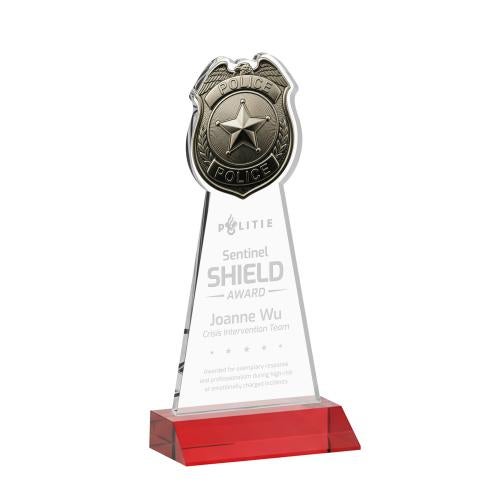 Corporate Awards - Crystal Awards - Police Badge Red Abstract / Misc Crystal Award