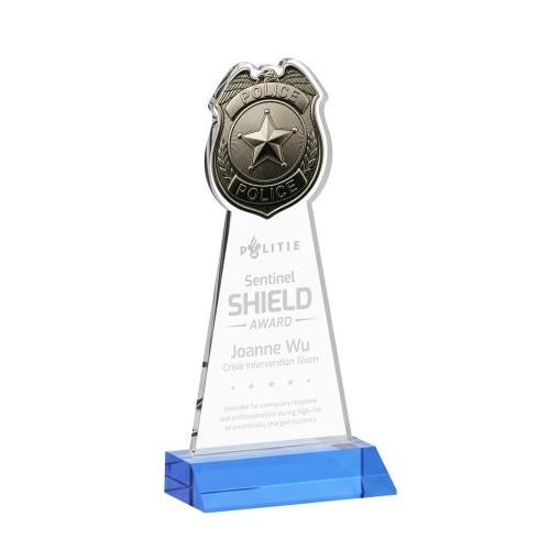 Corporate Awards - Crystal Awards - Police Badge Sky Blue Abstract / Misc Crystal Award