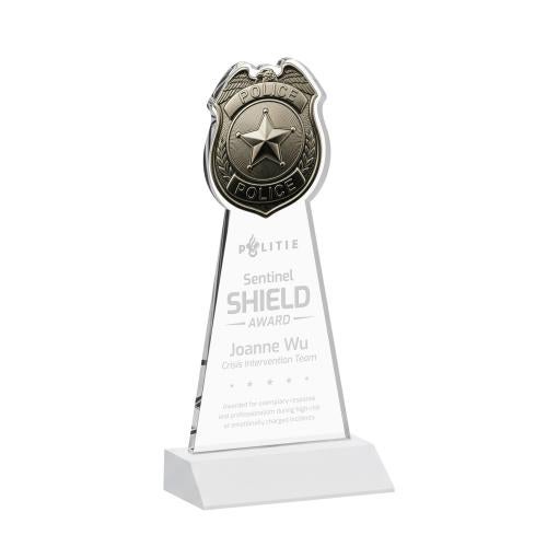 Corporate Awards - Crystal Awards - Police Badge White Abstract / Misc Crystal Award