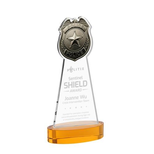 Corporate Awards - Crystal Awards - Police Badge Amber on Alberton Base Abstract / Misc Crystal Award