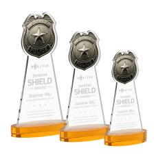 Police Badge Amber on Alberton Base Abstract / Misc Crystal Award - Glass Awards