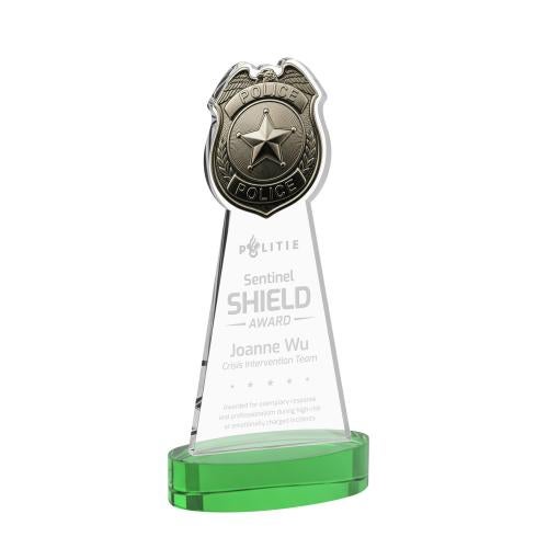 Corporate Awards - Crystal Awards - Police Badge Green on Alberton Base Abstract / Misc Crystal Award