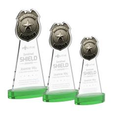 Police Badge Green on Alberton Base Abstract / Misc Crystal Award - Glass Awards