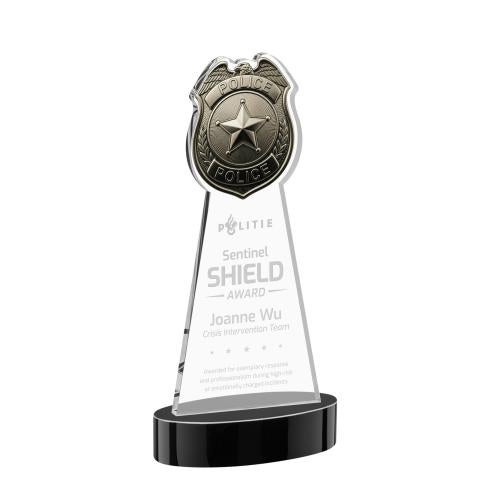 Corporate Awards - Crystal Awards - Police Badge Black on Alberton Base Abstract / Misc Crystal Award