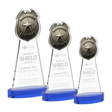 Police Badge Blue on Alberton Base Abstract / Misc Crystal Award - Glass Awards