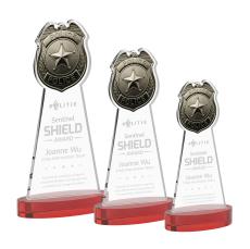 Police Badge Red on Alberton Base Abstract / Misc Crystal Award - Glass Awards