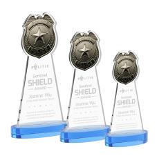 Police Badge Sky Blue on Alberton Base Abstract / Misc Crystal Award - Newest Additions