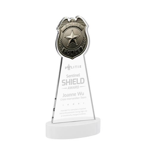 Corporate Awards - Crystal Awards - Police Badge White on Alberton Base Abstract / Misc Crystal Award