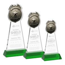 Police Badge Green on Hartford Base Abstract / Misc Crystal Award - Colored Glass Awards