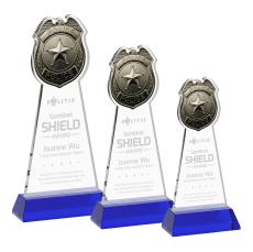 Police Badge Blue on Hartford Base Abstract / Misc Crystal Award - Colored Glass Awards