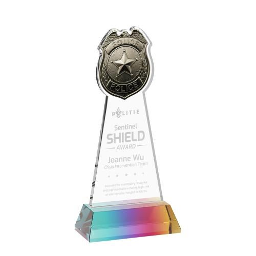 Corporate Awards - Crystal Awards - Police Badge Prismatic on Hartford Base Abstract / Misc Crystal Award
