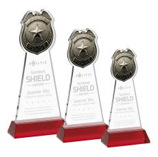 Police Badge Red on Hartford Base Abstract / Misc Crystal Award - Colored Glass Awards