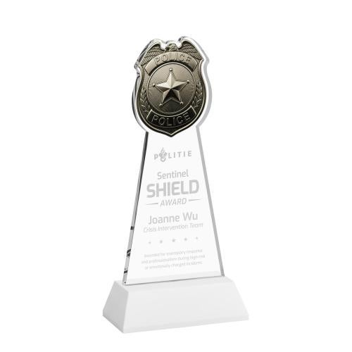 Corporate Awards - Crystal Awards - Police Badge White on Hartford Base Abstract / Misc Crystal Award