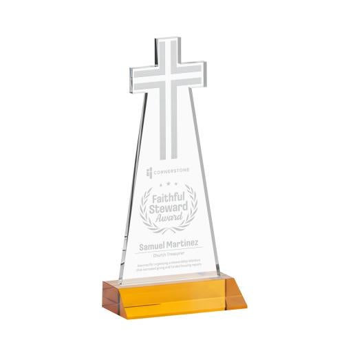 Corporate Awards - Crystal Awards - Cross Amber Abstract / Misc Crystal Award