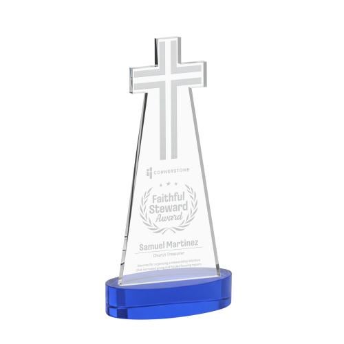Corporate Awards - Crystal Awards - Cross Blue on Alberton Base Abstract / Misc Crystal Award