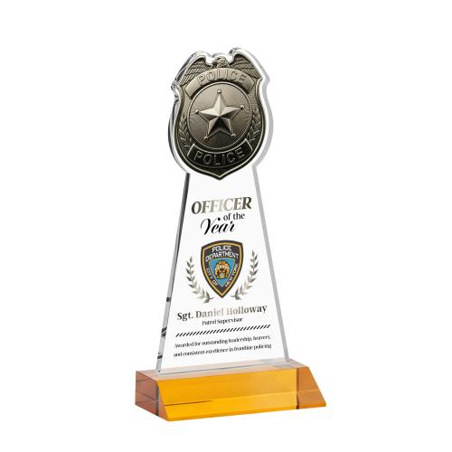 Corporate Awards - Crystal Awards - Police Badge Full Color Amber Abstract / Misc Crystal Award