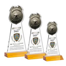 Police Badge Full Color Amber Abstract / Misc Crystal Award - Glass Awards