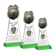 Police Badge Full Color Green Abstract / Misc Crystal Award - Glass Awards