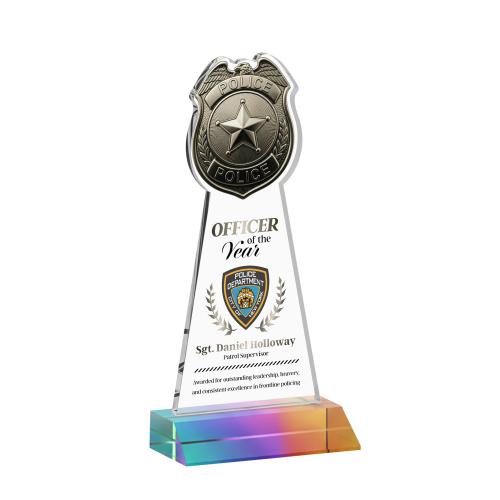 Corporate Awards - Crystal Awards - Police Badge Full Color Prismatic Abstract / Misc Crystal Award