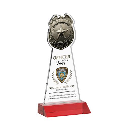 Corporate Awards - Crystal Awards - Police Badge Full Color Red Abstract / Misc Crystal Award