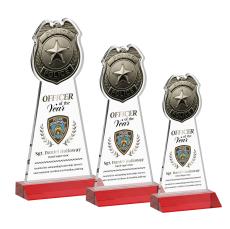 Police Badge Full Color Red Abstract / Misc Crystal Award - Glass Awards