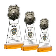 Police Badge Full Color Amber on Alberton Base Abstract / Misc Crystal Award - Glass Awards