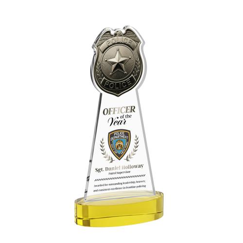 Corporate Awards - Crystal Awards - Police Badge Full Color Gold on Alberton Base Abstract / Misc Crystal Award