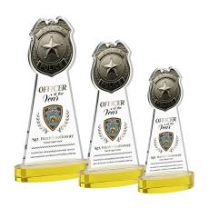 Police Badge Full Color Gold on Alberton Base Abstract / Misc Crystal Award - Newest Additions