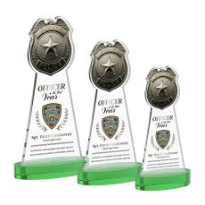 Police Badge Full Color Green on Alberton Base Abstract / Misc Crystal Award - Glass Awards