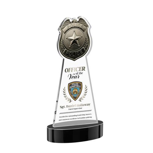 Corporate Awards - Crystal Awards - Police Badge Full Color Black on Alberton Base Abstract / Misc Crystal Award
