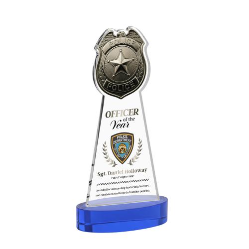 Corporate Awards - Crystal Awards - Police Badge Full Color Blue on Alberton Base Abstract / Misc Crystal Award