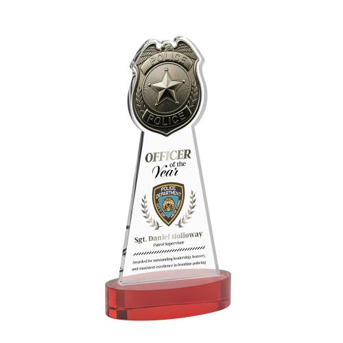 Corporate Awards - Crystal Awards - Police Badge Full Color Red on Alberton Base Abstract / Misc Crystal Award