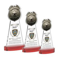 Police Badge Full Color Red on Alberton Base Abstract / Misc Crystal Award - Glass Awards