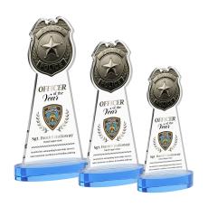 Police Badge Full Color Sky Blue on Alberton Base Abstract / Misc Crystal Award - Newest Additions