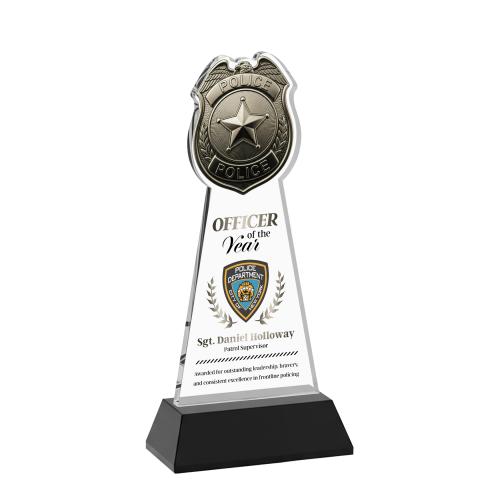 Corporate Awards - Crystal Awards - Police Badge Full Color Black on Hartford Base Abstract / Misc Crystal Award
