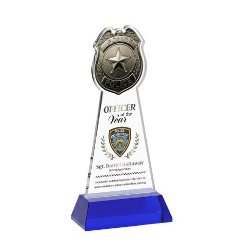 Corporate Awards - Crystal Awards - Police Badge Full Color Blue on Hartford Base Abstract / Misc Crystal Award