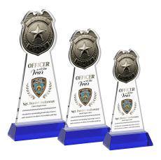 Police Badge Full Color Blue on Hartford Base Abstract / Misc Crystal Award - Glass Awards