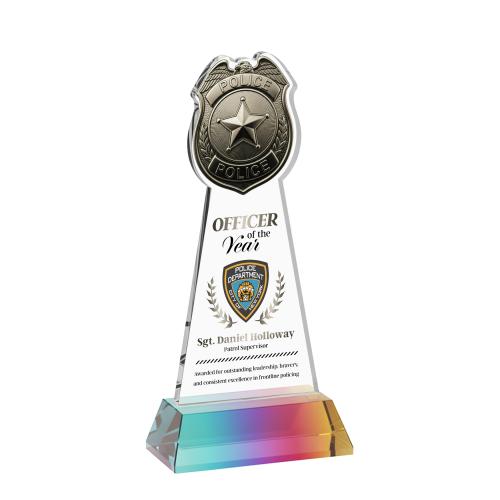 Corporate Awards - Crystal Awards - Police Badge Full Color Prismatic on Hartford Base Abstract / Misc Crystal Award