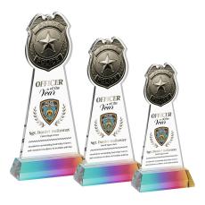 Police Badge Full Color Prismatic on Hartford Base Abstract / Misc Crystal Award - Full Color Awards