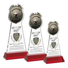 Police Badge Full Color Red on Hartford Base Abstract / Misc Crystal Award - Glass Awards