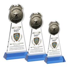Police Badge Full Color Sky Blue on Hartford Base Abstract / Misc Crystal Award - Full Color Awards