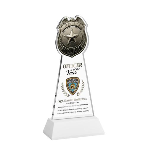 Corporate Awards - Crystal Awards - Police Badge Full Color White on Hartford Base Abstract / Misc Crystal Award