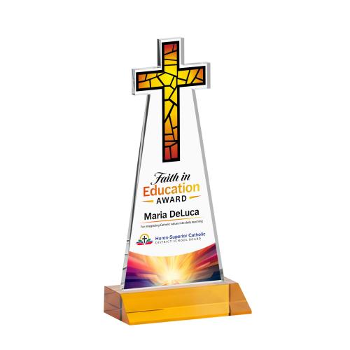 Corporate Awards - Crystal Awards - Cross Full Color Amber Abstract / Misc Crystal Award