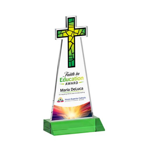Corporate Awards - Crystal Awards - Cross Full Color Green Abstract / Misc Crystal Award