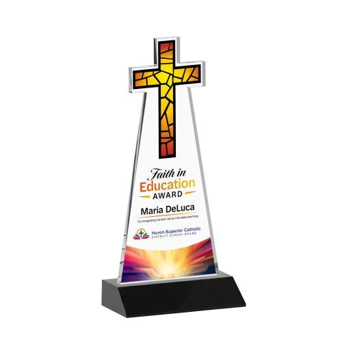 Corporate Awards - Crystal Awards - Cross Full Color Black Abstract / Misc Crystal Award